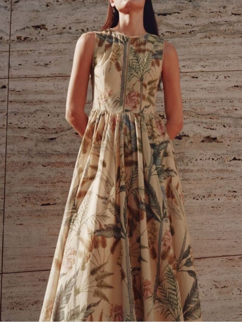 H&M Botanical Floral Bird Print Maxi Dress
